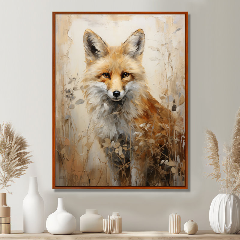 Portrait de renard minimalisme dans la forêt - impressions encadrées, H 32 po x l 24 po x P 1 po, Brown Floater Framed