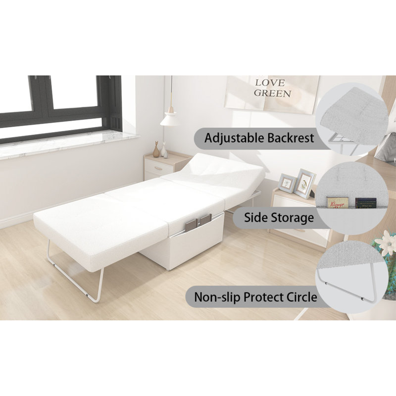 Convertible 4-in-1 Sofa Bed: Modern Foldable Ottoman Sleeper With Adjustable Backrest For Living Room Or Small Apartment, 36" Width - White