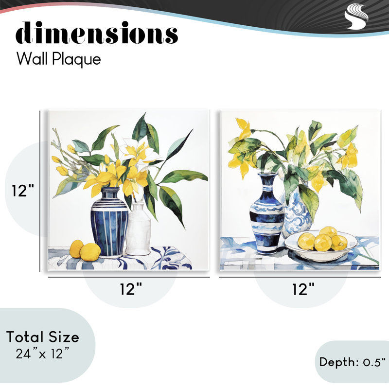 Lemon Blooms Table Setting 2pc Wall Plaque Set, design by Ray Powers