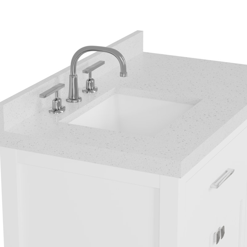 Alfard 36'' Single Bathroom Vanity with Engineered Quartz Top, White, Square, Dazzle White Quartz