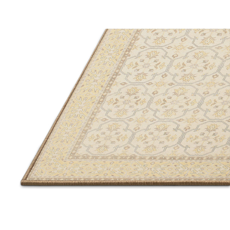 Tapis contemporain beige / olive clair, Rectangle 5 pi x 7 pi