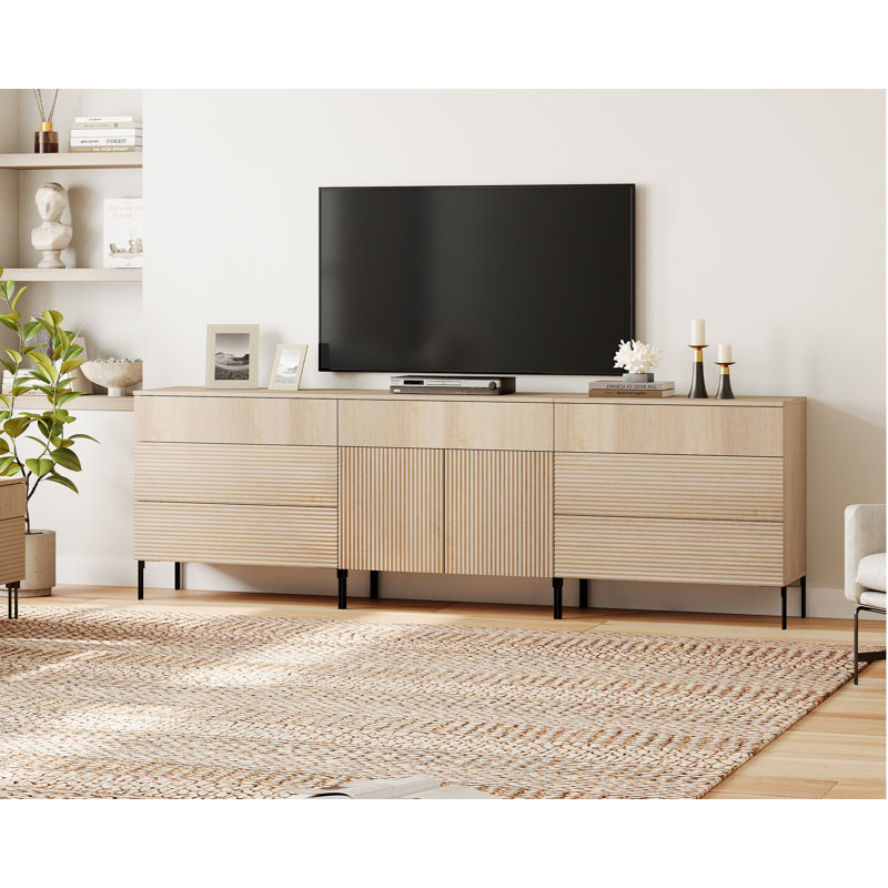 Meuble télé avec commode Modern Reeded, Beige