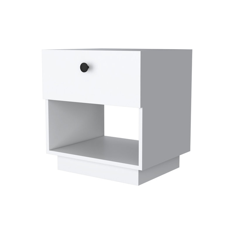 White Nightstand With 1 Drawer And Sufficient Storage For Bedroom Essentials Uncomplicated Pulling, White