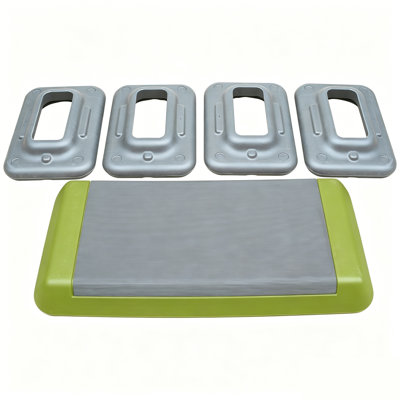 Adjustable Workout Aerobic Stepper in Fitness & Exercise Step Platform Trainer Gray black with 4 risers Green