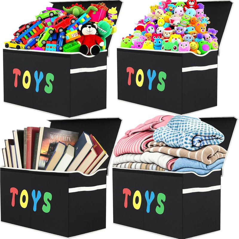 Coffre de rangement pour jouets, bac robuste pliable avec couvercle