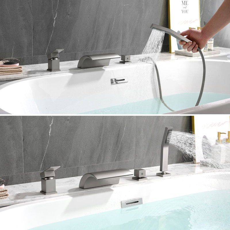 1 Handle Bathroom Waterfall Faucet with Diverter, Brushed Nickel