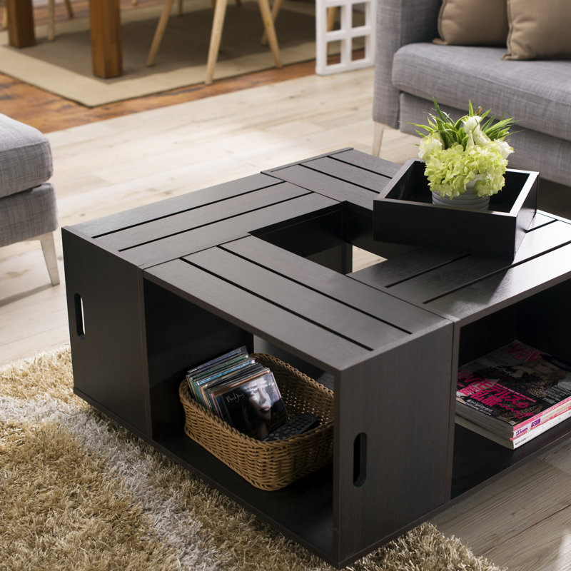 Wheel Coffee Table with Storage, Espresso