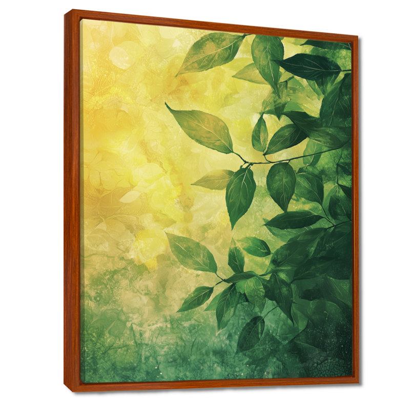Feuillage vert vert et jaune, collage de feuilles V - grandes feuilles, art mural, H 44 po x l 34 po, Impression encadrée