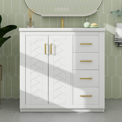 Ensemble de meuble-lavabo 36 po avec lavabo en céramique 36 po, ensemble de meuble-lavabo autonome équipé de 3 tiroirs