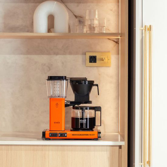 Moccamater KBG Select Filter Coffee Machine, 1.25L - Polished Silver, Orange