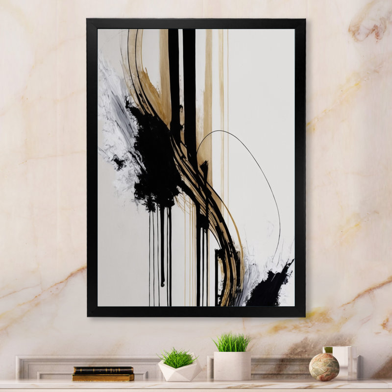 Golden Minimalist Abstract II - art mural moderne sur toile, H 20 po x l 12 po x P 1 po, Impression noire sur toile encadrée