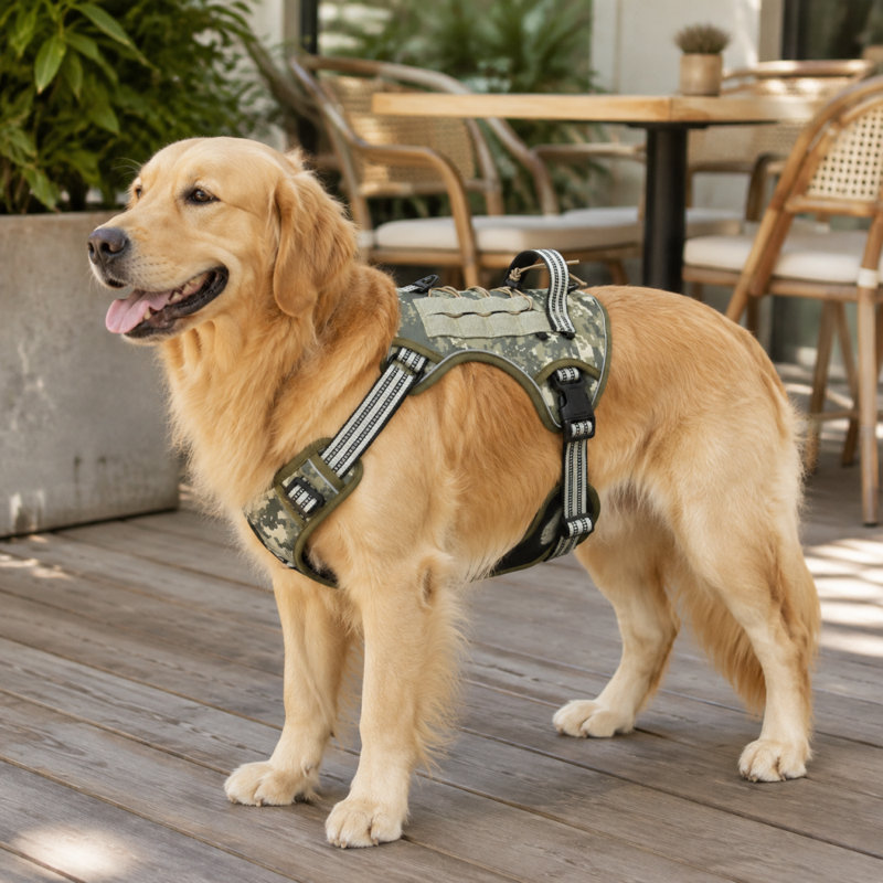 Harnais réglable réglable pour chien avec poignée de contrôle et pochette utilitaire amovible, 30,7 po x 36,6 po, Vert