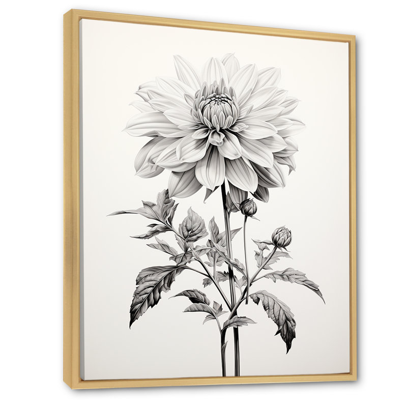 «Black and White Vibrant Dahlia Delight», reproduction sur toile, Cadre naturel flottant, H 32 po x l 16 po x P 1 po