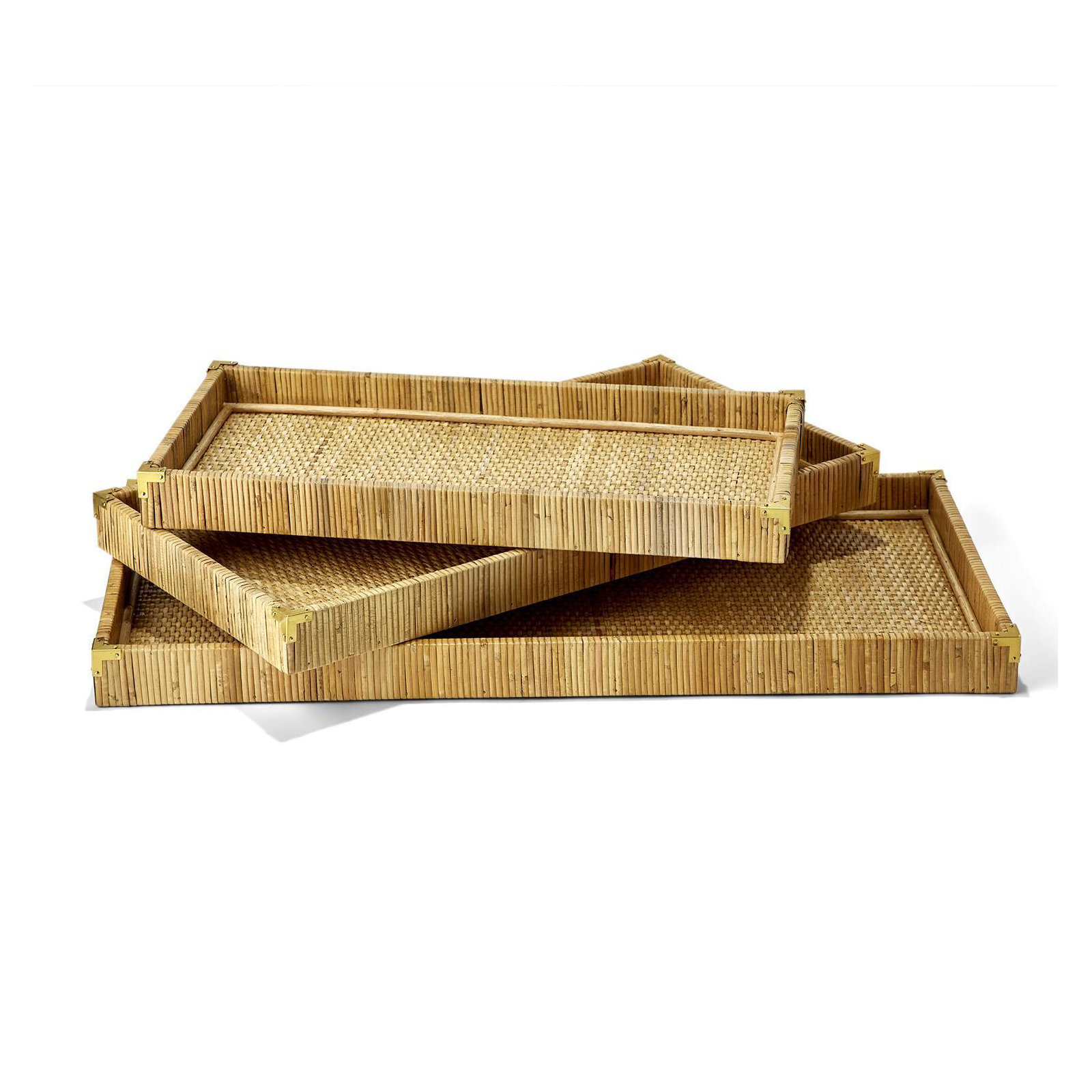 Set Of 3 Rattan Square Tray, Jute/Sisal, 27.5" H x 13.25" W x 1.75" D, Rectangle
