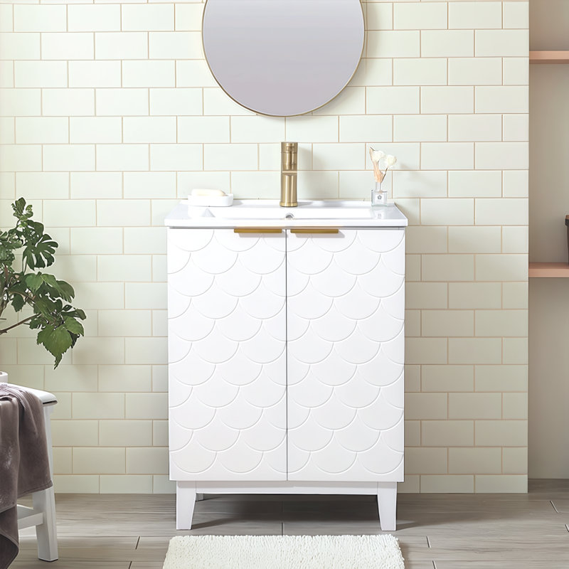 Ensemble de meuble-lavabo moderne 24 po (lavabo en céramique) blanc