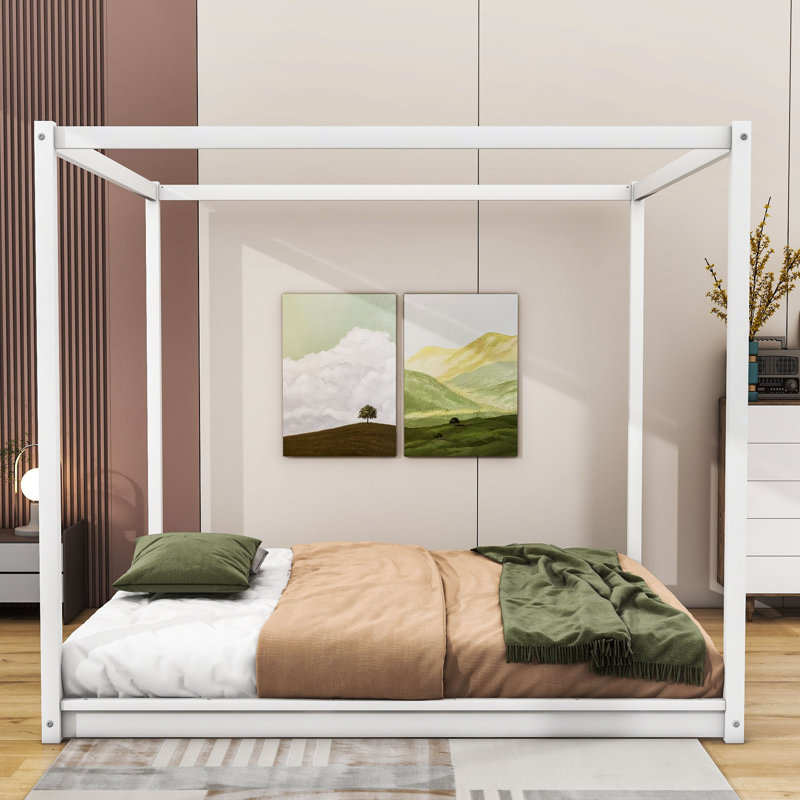 Boones King Wooden Canopy Platform Bed, White
