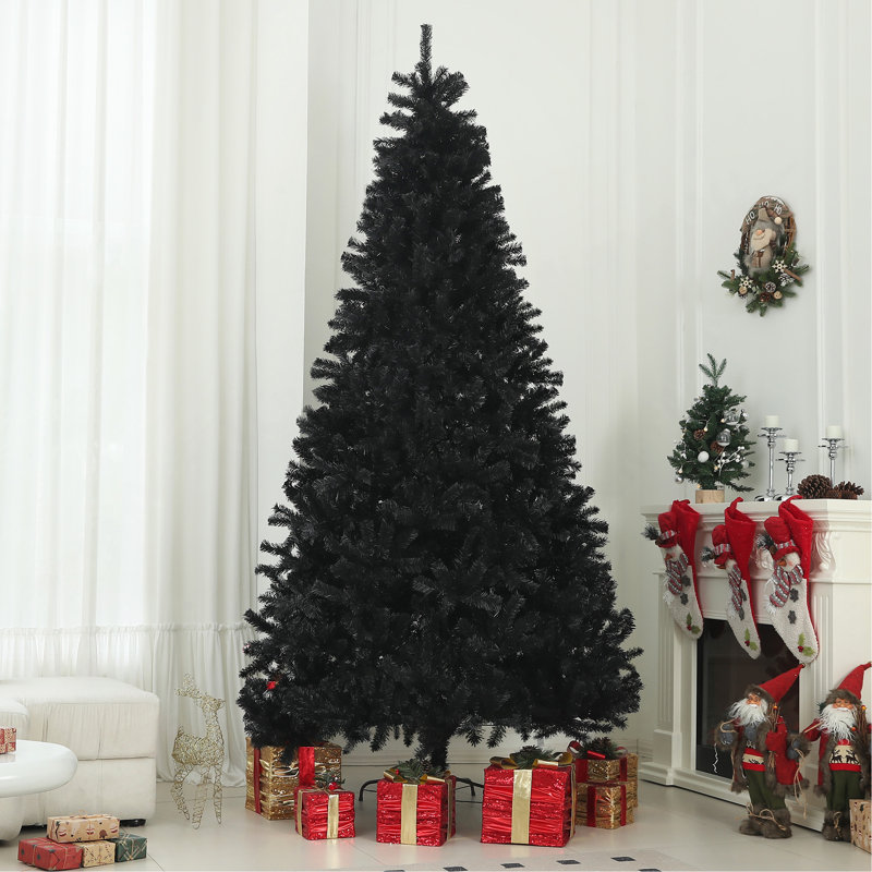 Arbre de Noël artificiel de 9 pi de hauteur, arbre de Noël non éclairé avec 2132 pointes de branches, ouverture automatique, base en acier, décoration des Fêtes pour bureau personnel, noir