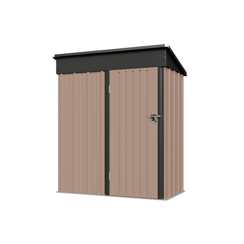 5 ft. W x 3 ft. D Metal Garden Shed Storage Shed with Sloping Roof, Lockable Door & Ventilation, Brown