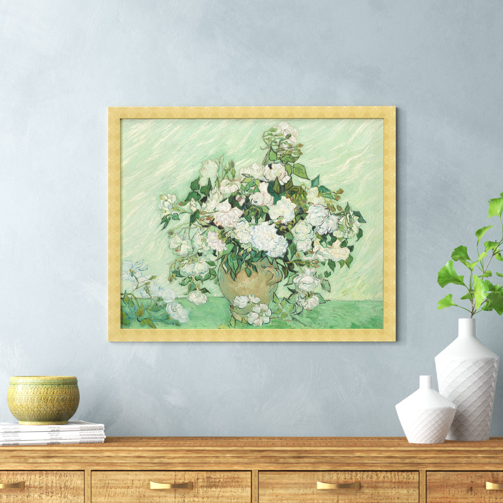 Van Gogh - Roses by Oliver Gal, 26" H x 32" W x 0.5" D, Gold