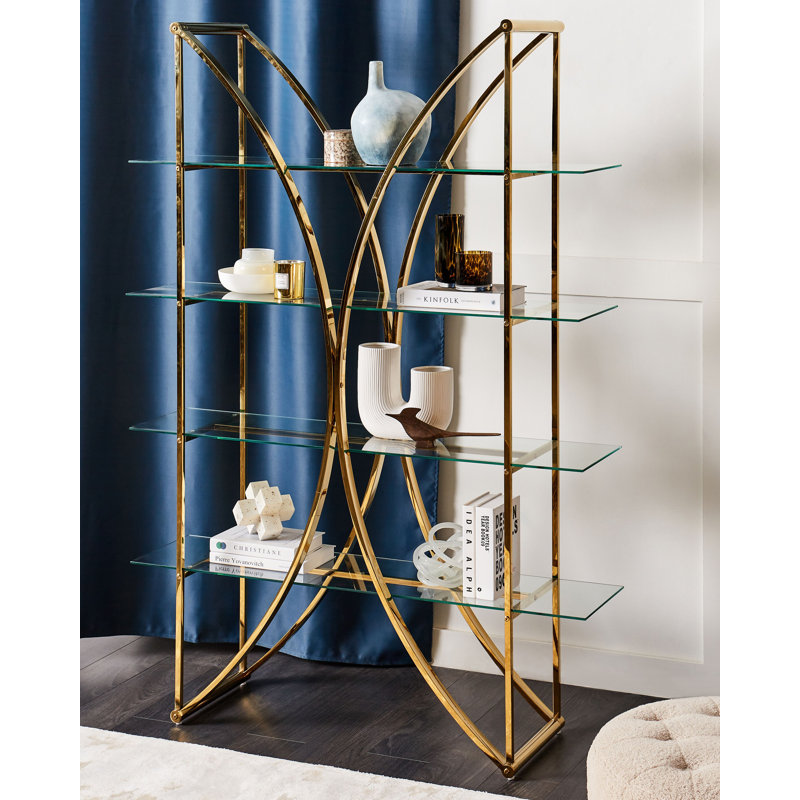 Ayushman 175 cm H x 120 cm W Stainless Steel Book Cabinet Bookcase, Gold