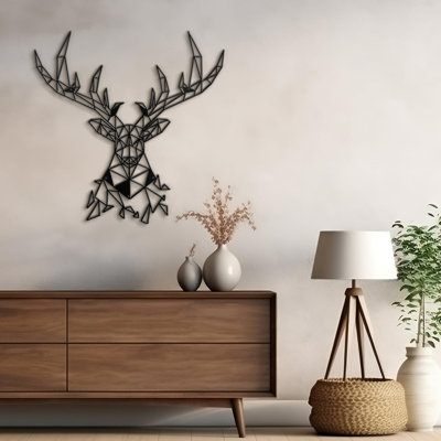 Tête de chevreuil en bois avec animal abstrait moderne, décoration murale, décoration suspendue, décoration murale en métal