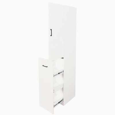 Tall Kitchen Pantry Cabinet with Single Door and Multi-layer Pull-out Shelves