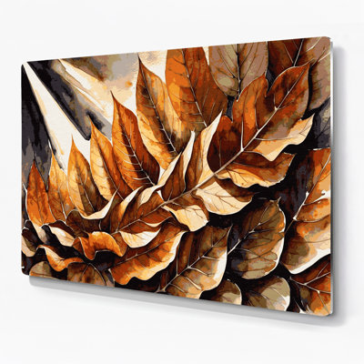 Art mural en métal feuilles de châtaignier botanique brun