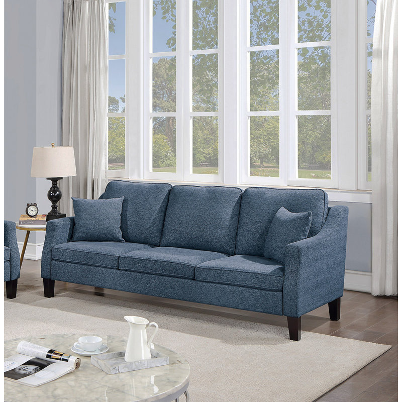 2Pc Sofa Set Sofa And Loveseat Living Room Furniture Navy Blended Chenille Cushion Couch W Pillows
