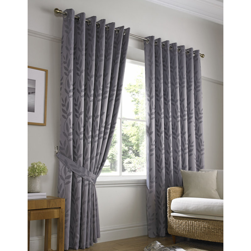 Becquere Ring Top Room Darkening Curtains, Silver, 116 W x 137cm D 