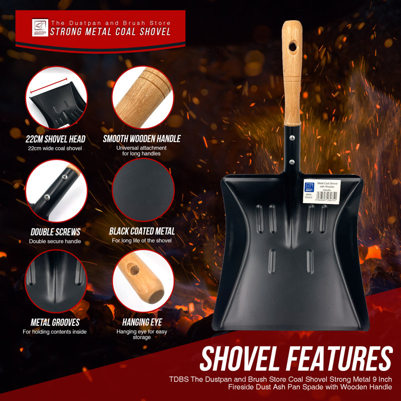 Strong Metal 9" Fireplace Coal Shovel with Wooden Handle