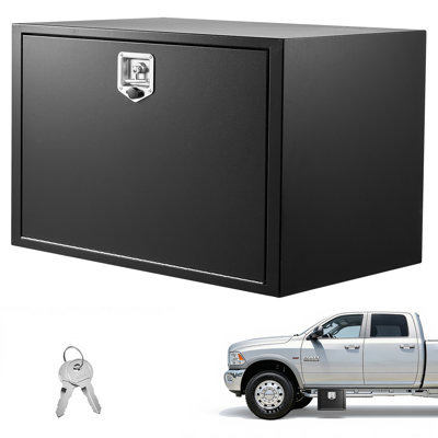 Underbody Truck Tool Box, 36 x 24 x 24 Inch Heavy-Duty Steel Trailer Storage Box with Lock & Keys, Waterproof Trailer Storage Organizer Under Body Chest with T-Handle for Truck, Van, SUV, Black