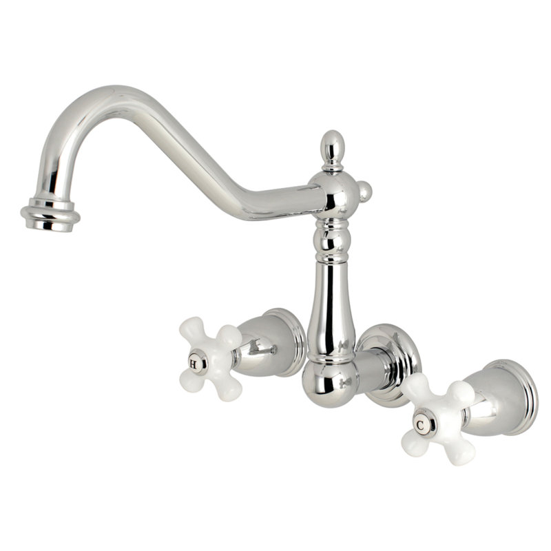 Kingston Brass Heritage Two-Handle 3-Hole Wall Mount Roman Tub Faucet, Polished Chrome