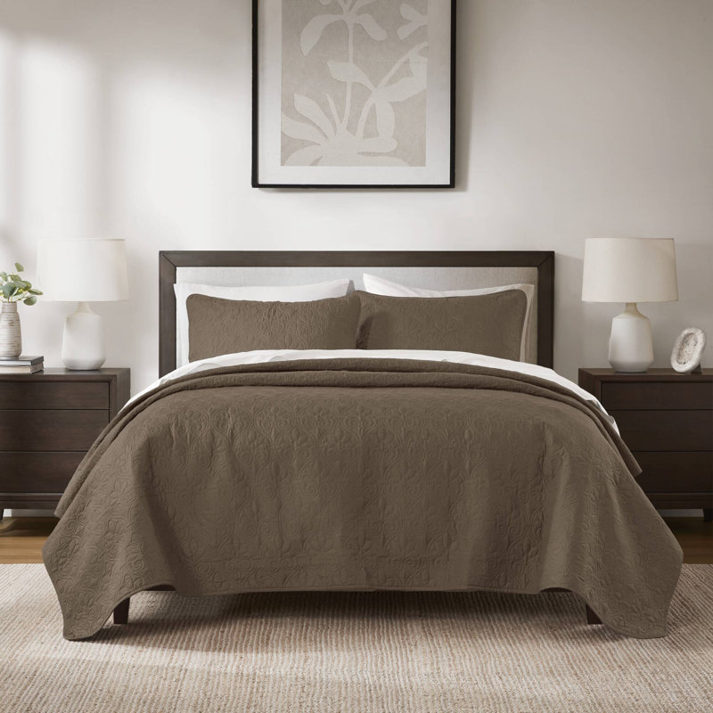Ensemble de courtepointe réversible Québec, Moka, Couvre-lit double/grand et 2 taies décoratives st