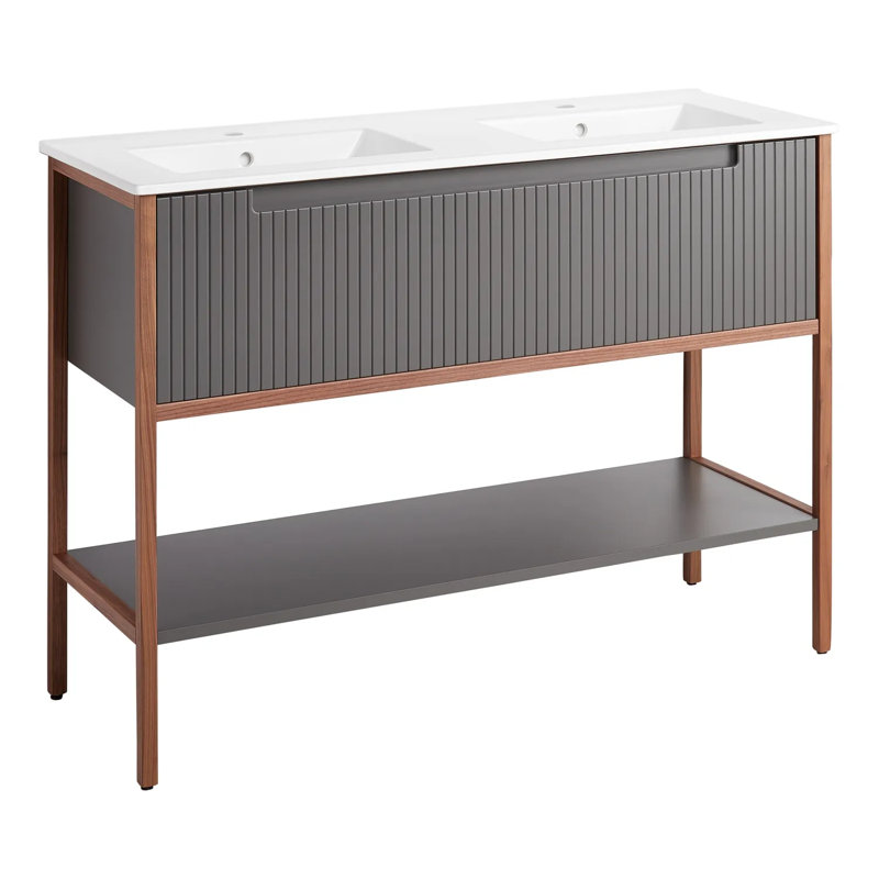 48" Bisbee Single Bathroom Vanity Set with Integrated Sink, Muted Gray/Warm Oak