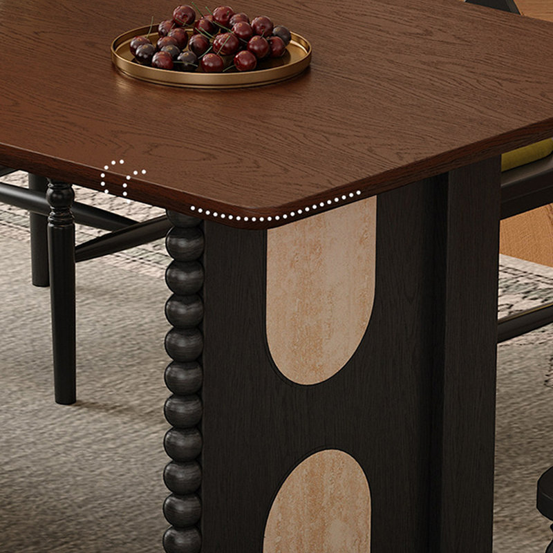 Table de salle à manger rectangulaire en bois massif brun, beige et noir et pierre frittée, 29.53"H×62.99"L×31.50"W