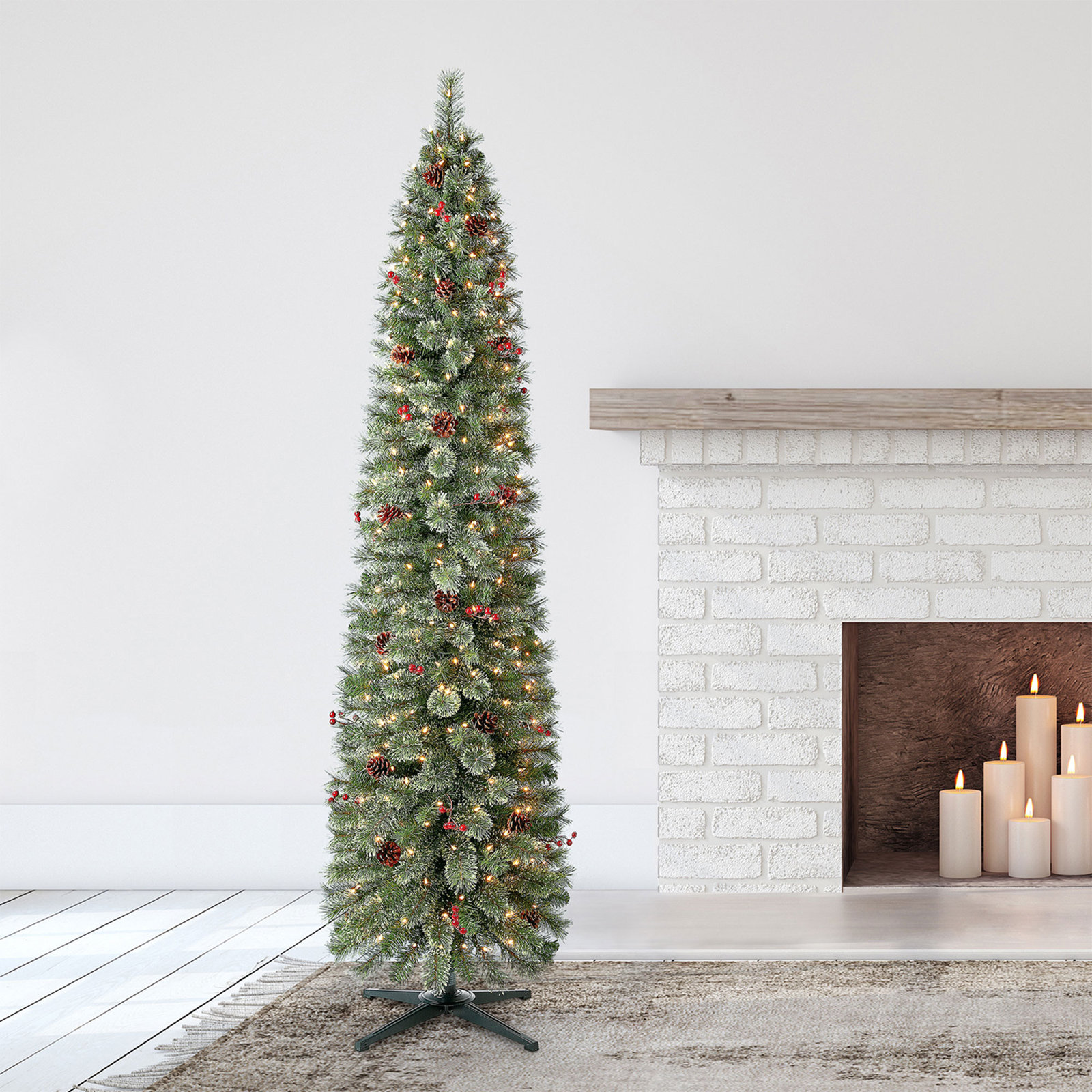 Stanley 9' Pre-Lit Spruce Christmas Tree, 7', Cones & Berries