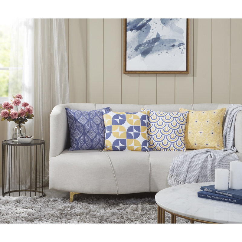 Niel Square Cushion Cover, Yellow/Blue/White