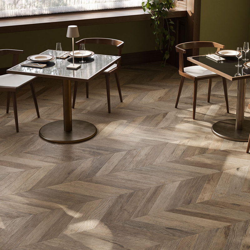 Siena 4X19 Chevron Porcelain Wood Look Tile, Brown