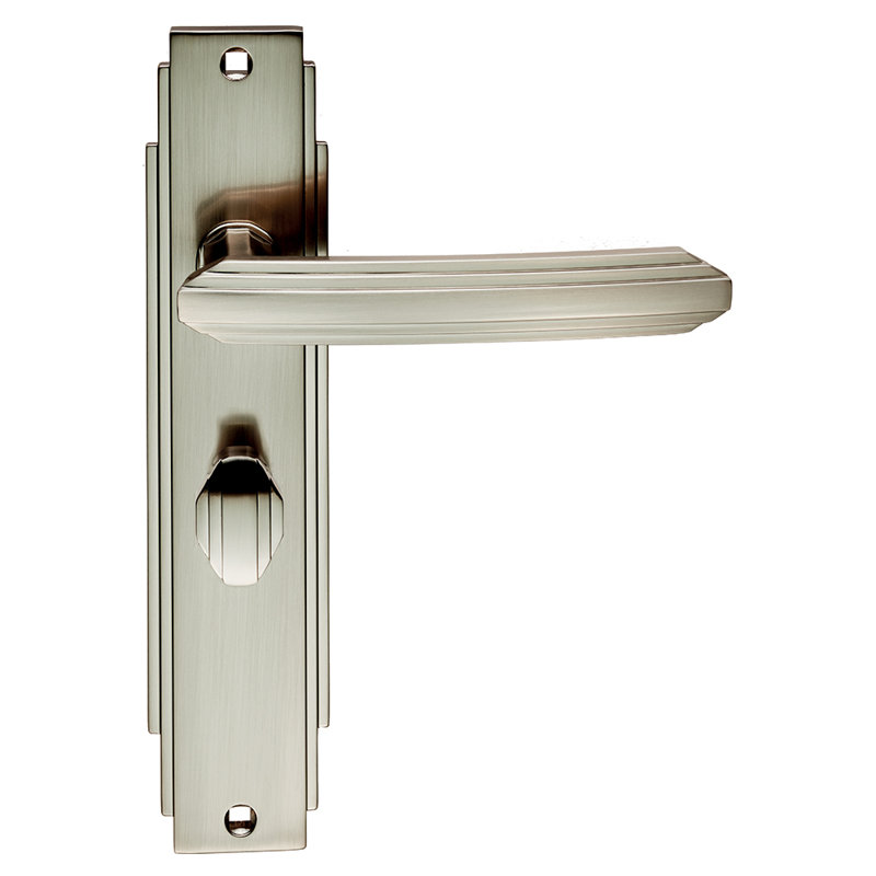 Art Deco Bathroom Door Handle, Satin Nickel