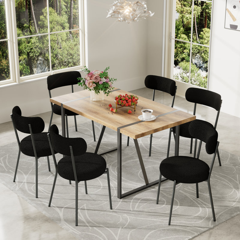 Rectangular Wooden Top Dining Table Set, Black