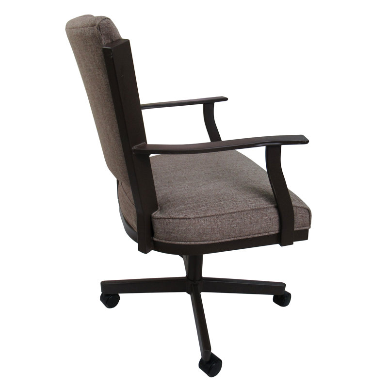 Danyael Metal Dining Caster Chair with Arms, Basin Beige, Brown