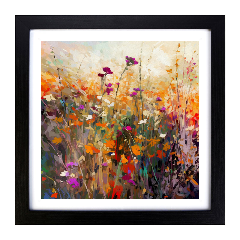 Wildflowers Glitch Art No.3 - Framed Print, Black