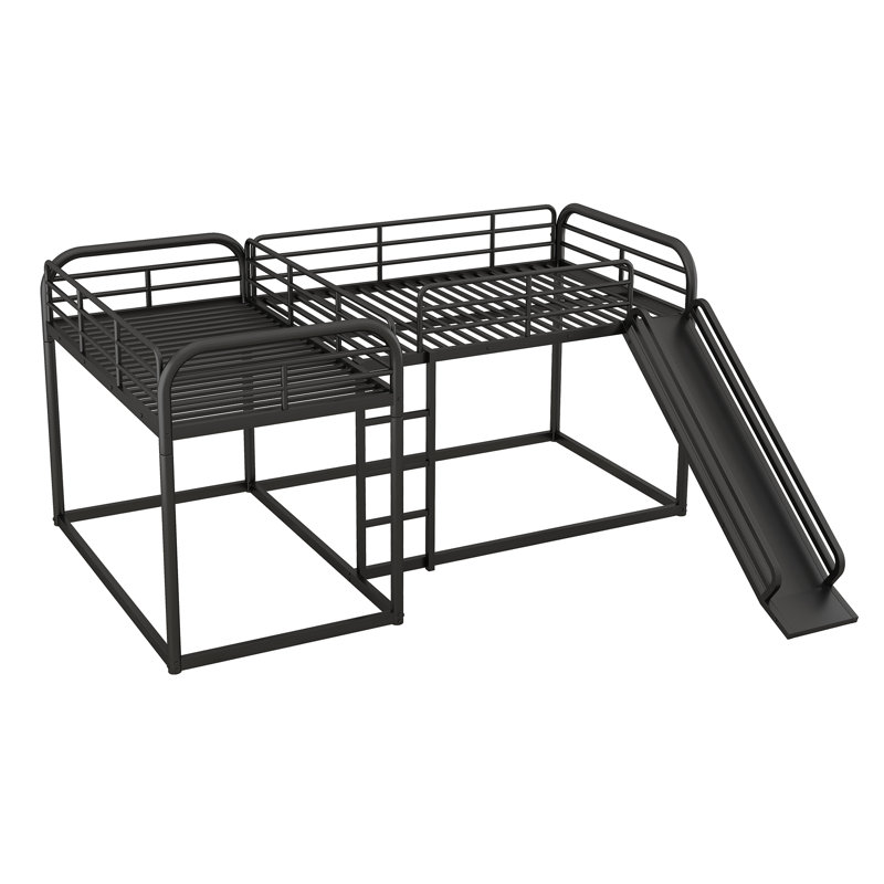 Levick L Shape Twin Over Twin and Full Over Full Quad Bunk Bed, Black