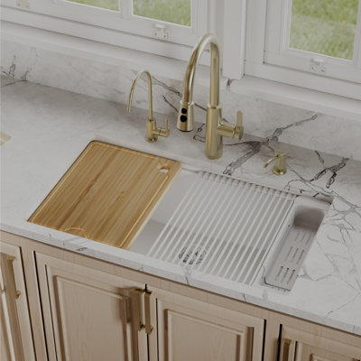 Karran 32" Undermount Single Bowl Quartz Kitchen Sink Kit in White