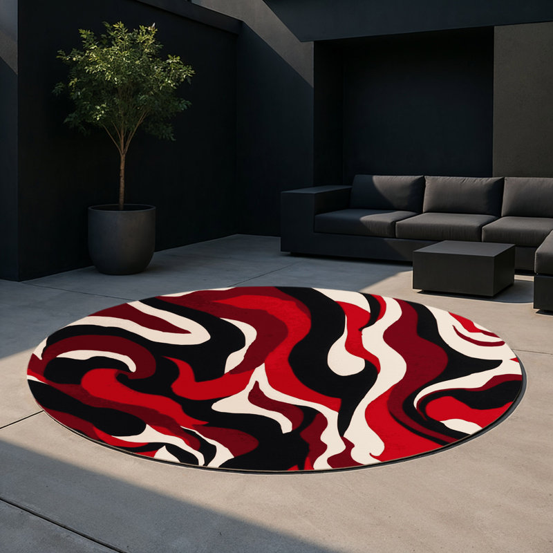 Ruby Drift Indoor And Outdoor Area Rug, Round 5'
