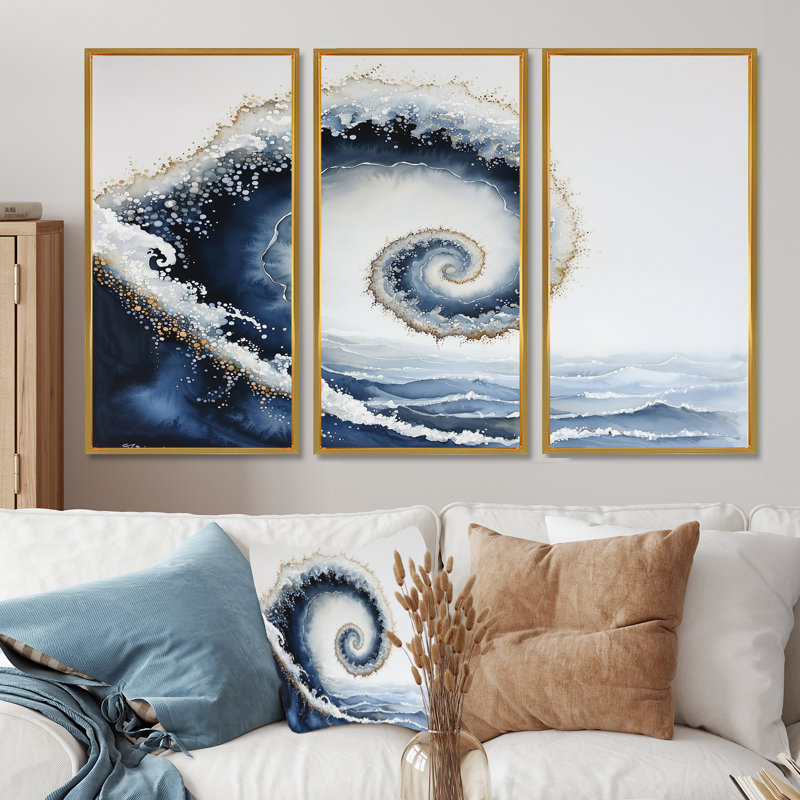 «Abstract Oceanic Spiral Profondeur I», ensemble d'art mural à spirales abstraites, H 28 po x l 36 po, Doré
