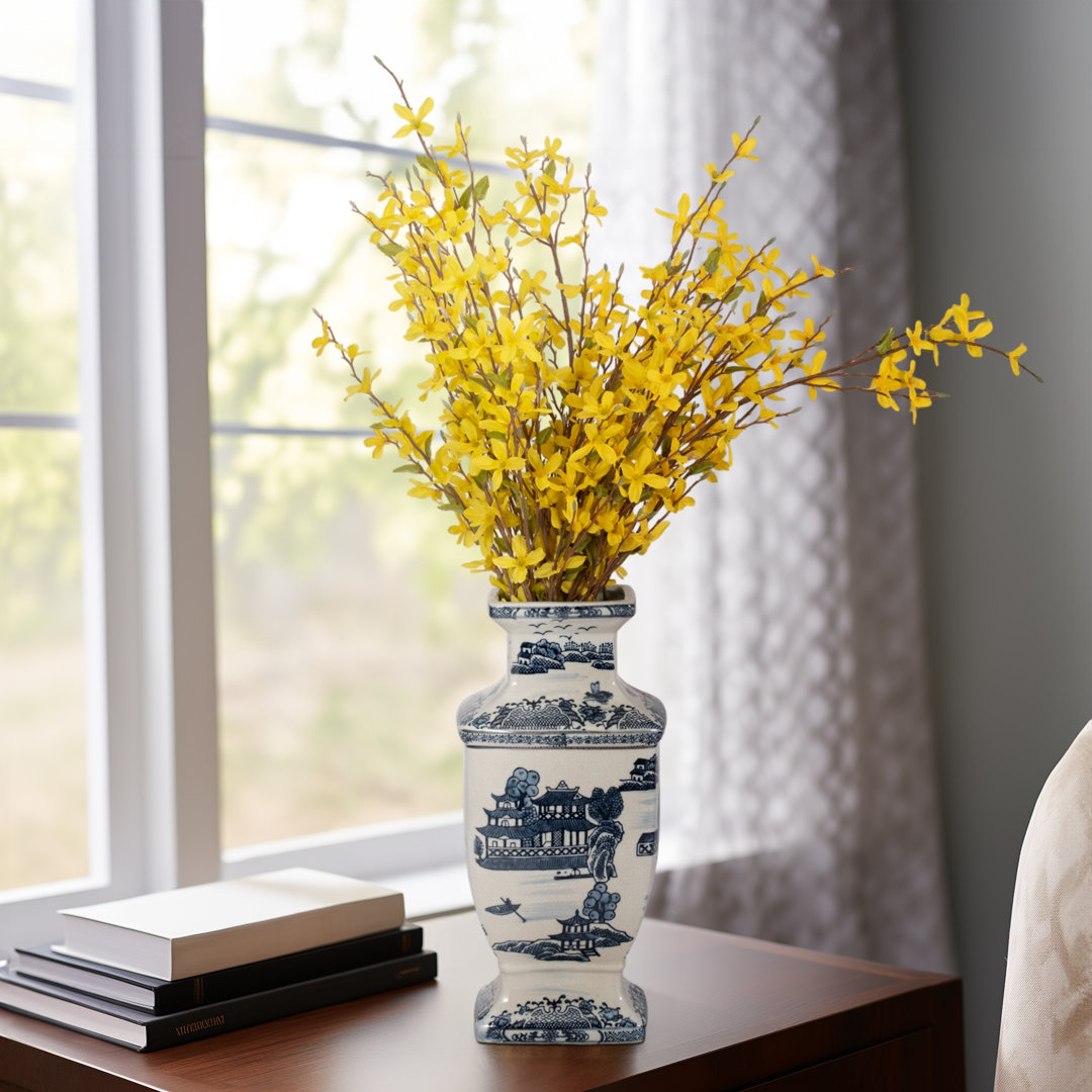 Wasser Traditional Chinoiserie Stoneware Ceramic Vase Handcrafted Decorative Accent with Timeless Design for Classic Interiors, Elegant and Stylish Home Decor Statement Piece Alcott Hill®
