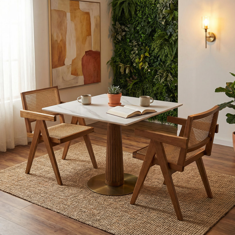 Table de salle à manger carrée en bois massif 33,5 po, Blanc / Gris