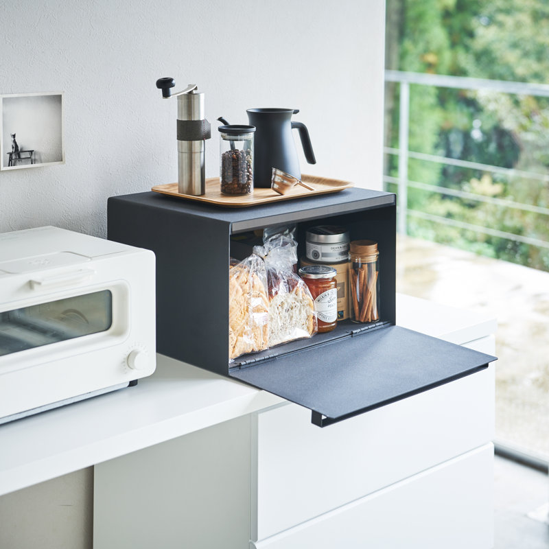 Tower Yamazaki Home Bread Box, Steel Kitchen Counter Storage Food Container  Holder, Steel, Handles Black - Main Image