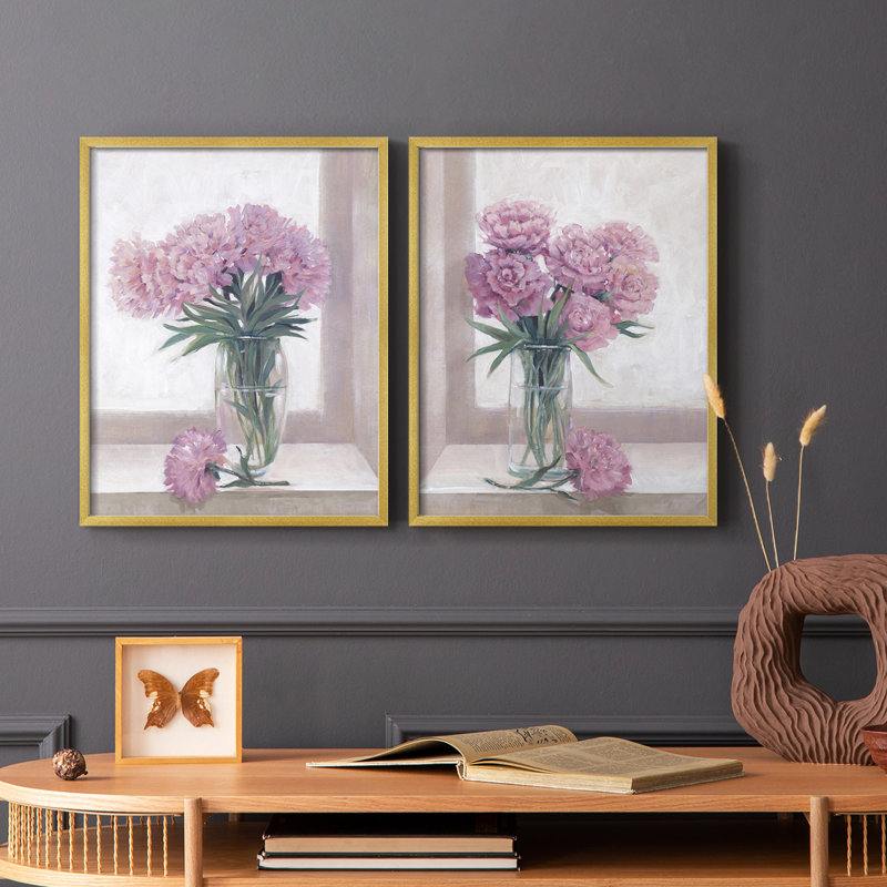 Impression encadrée I-Premium de Windowsill Floral - prête à être accrochée - aucun clou requis - aucun clou requis, Doré